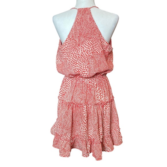 fab'rik Women's coral red print spaghetti strap tiered ruffle mini dress , Sz L - Picture 11 of 16
